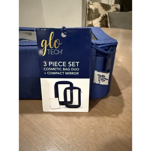 Glo Tech Cosmetic Set 2 Bags + Mirror Gr8 Mah Jongg Tile Bag Blue NEW Fast Ship - Image 9