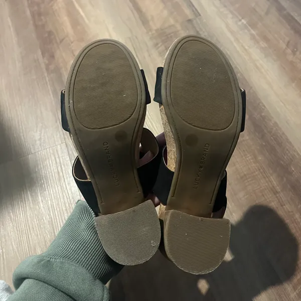 Lucky Brand Black Faux Suede and Cork Block Heel Sandals - Size 7 - Image 6