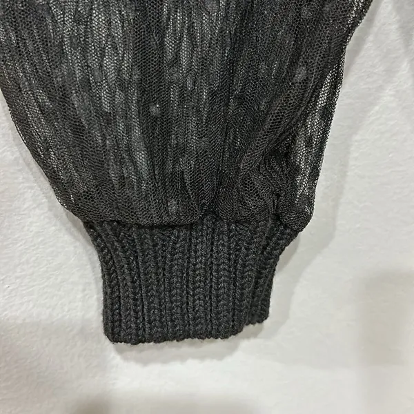 Blu Pepper sheer balloon sleeve Swiss‎ dot black sweater size L BIN E NEW - Image 5
