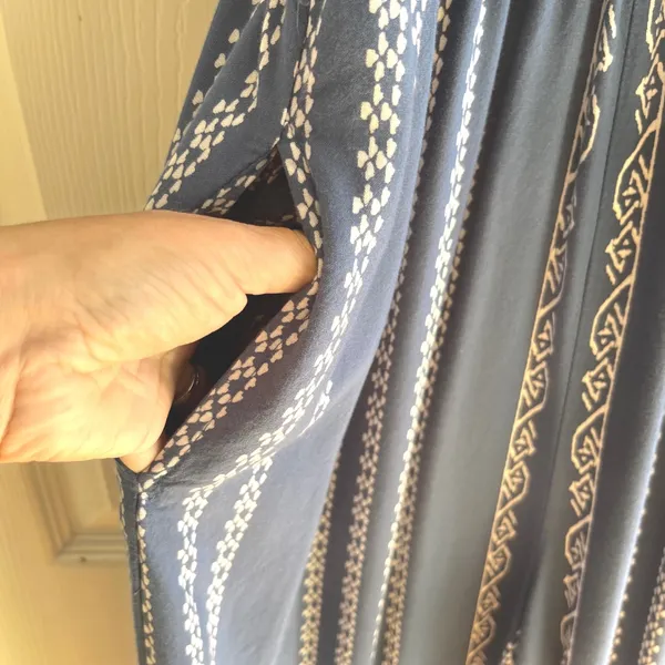 Blue Patterned Lightweight Jumpsuit with Flare BellBottoms Size Large Bohemian - Image 4