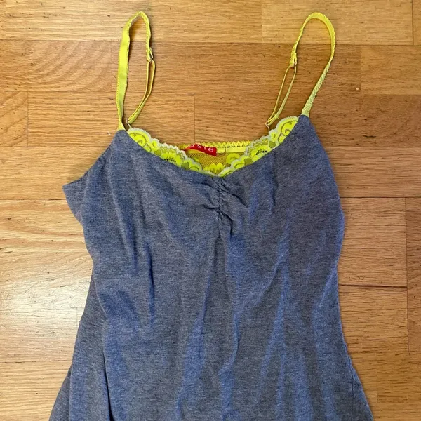 Josie by Natori Gray Lime Green Lace Sleep Minimalist Preppy Tank - Image 2