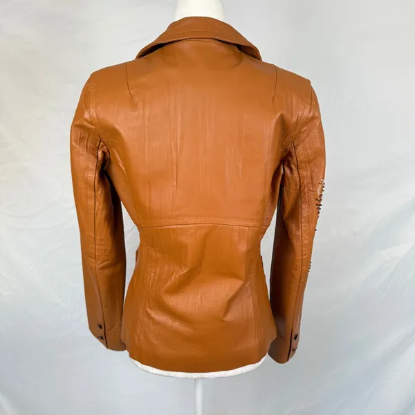 Wilsons Leather Cognac Brown Beaded Embroidered Paisley Jacket Western Chic Sm - Image 2