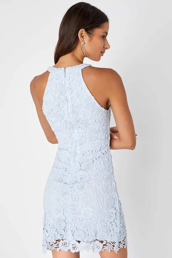 New Lulus Love Poem Light Blue Lace Mini Dress Size Small - Image 3