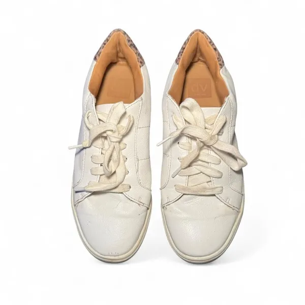 Dolce Vita Women’s Size 7.5 White Leather Sneakers Leopard Print Heel Casual Sho - Image 3