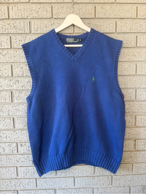 Polo by Ralph Lauren Blue V-Neck Knit Sweater Vest Size Large Old Money Preppy - Image 2