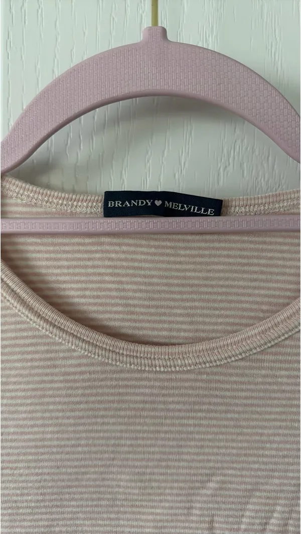 Brandy Melville Pink and White Striped Tee - Image 2
