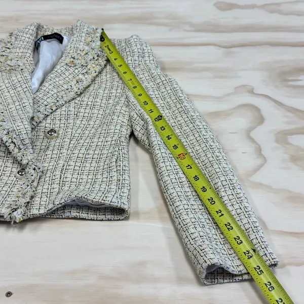 Zara Tweed Fringe‎ Double Breasted Classic Blazer Checkered Medium 2460/137/330 - Image 12
