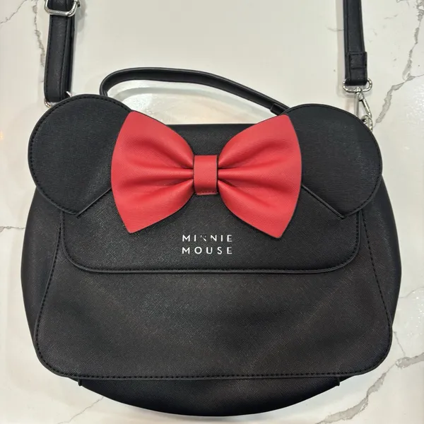 Disney Loungefly Minnie Mouse Black Crossbody Handbag Red Bow - Image 3