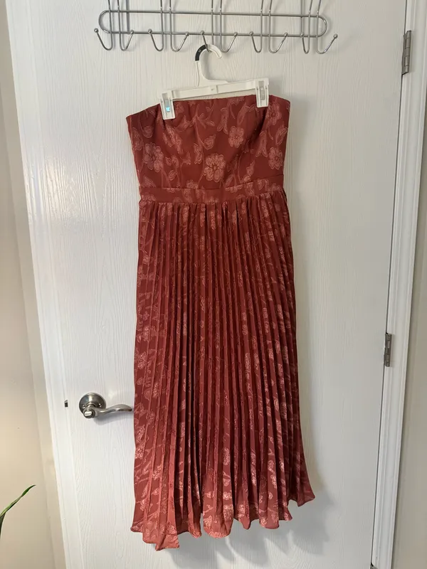 Lulus Perfectly Stunning Rusty Rose Jacquard Strapless Midi Dress - Image 2