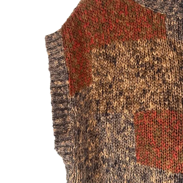 Cassidy Brown Earthy Patchwork Short Sleeve Linen Blend Knit Sweater Women Sz L - Image 4