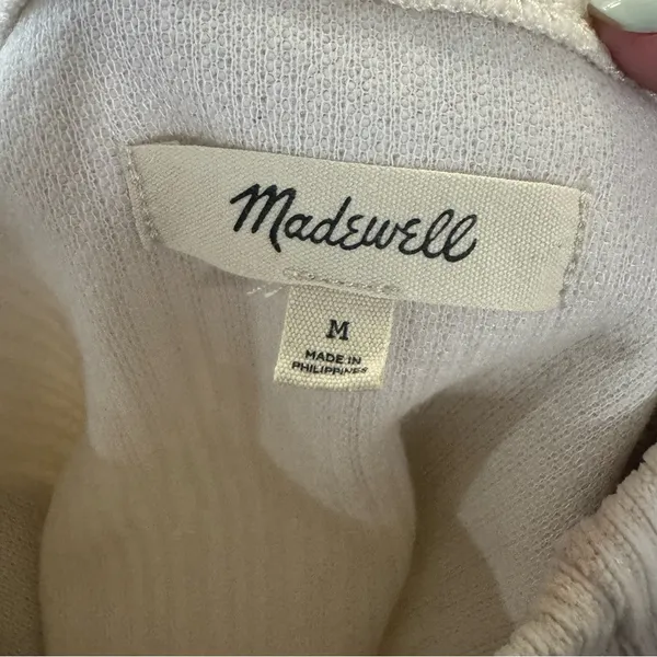 Madewell Striped Jacquard Textured Funnel neck Top‎ Antique Cream Size Medium - Image 7