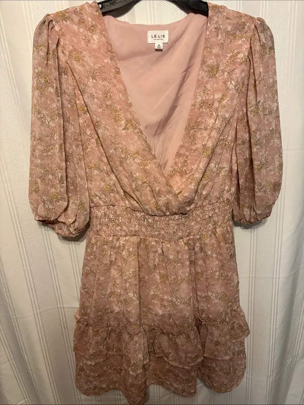 Le Lis Dusty Rose Floral V-Neck Ruffle Mini Dress - Image 3