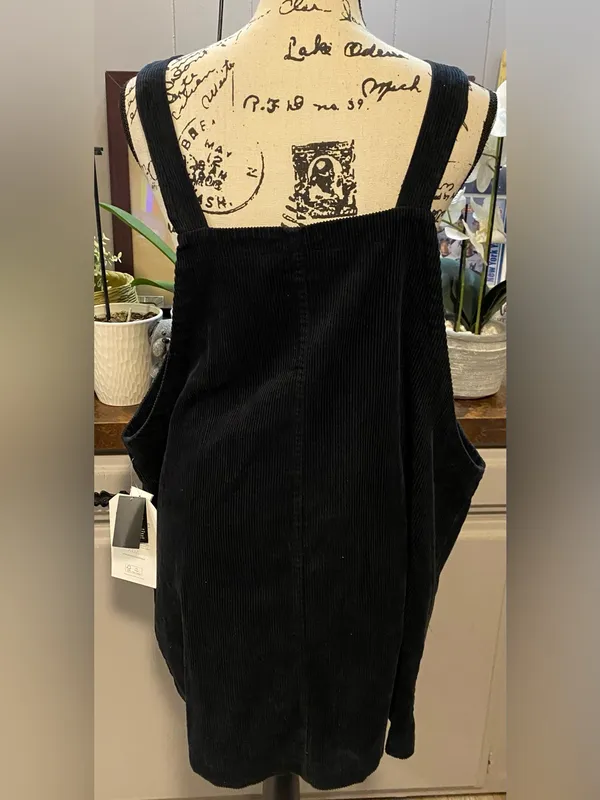 NWT Celebrity Pink Junior’s Cotton Button-Front Black Corduroy Pinafore Dress - Image 8