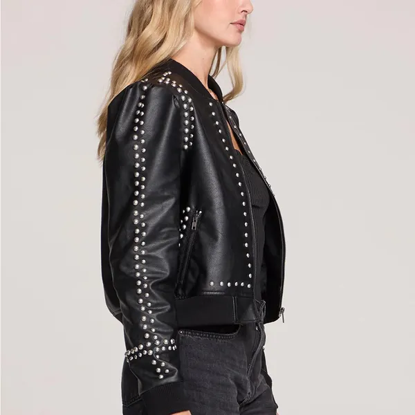 Free People Studded Black Leather Jacket - Image 3
