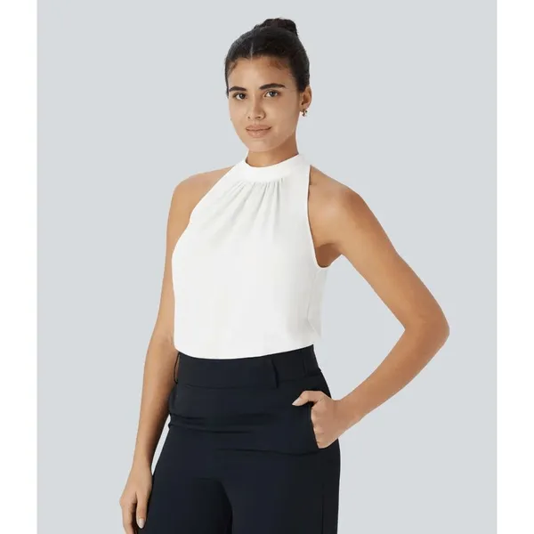 Halara High Neck Ivory Chiffon Lightweight Sleeveless Blouse Top‎ M NWT - Image 9