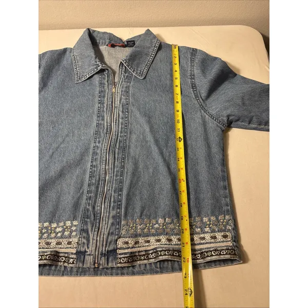 Vintage AGAPO Denim Zip Jacket Size XL Metallic Silver Embroidered - Image 8