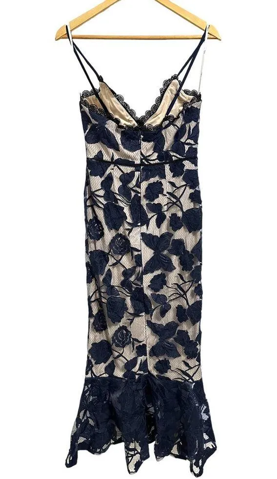 Lulu’s Alluring Dream Floral Mesh Lace Trumpet Midi navy Dress size Small NEW - Image 8