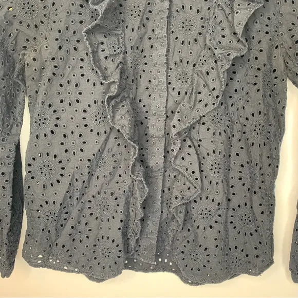 Madewell Black Eyelet Ruffle Front Button Down Shirt Size S‎ - Image 6