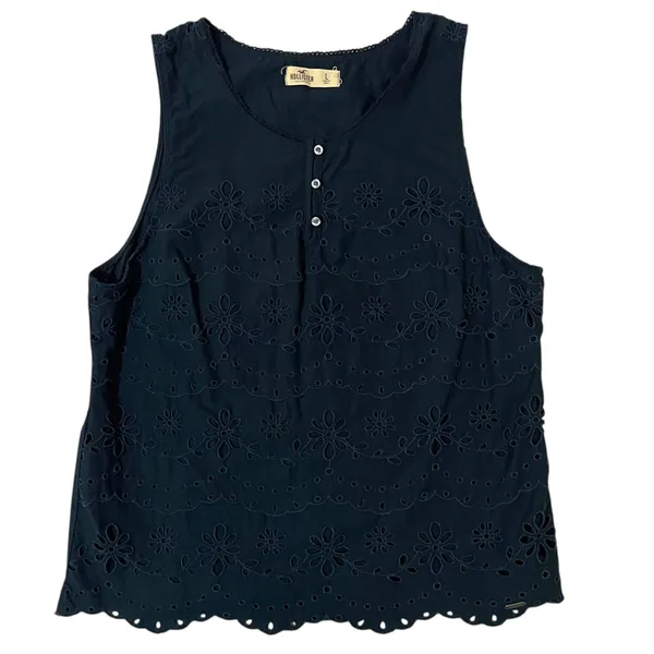 Hollister (L) Cotton Flower Cut Out Embroidered Overlay Sleeveless Top Blouse - Image 5