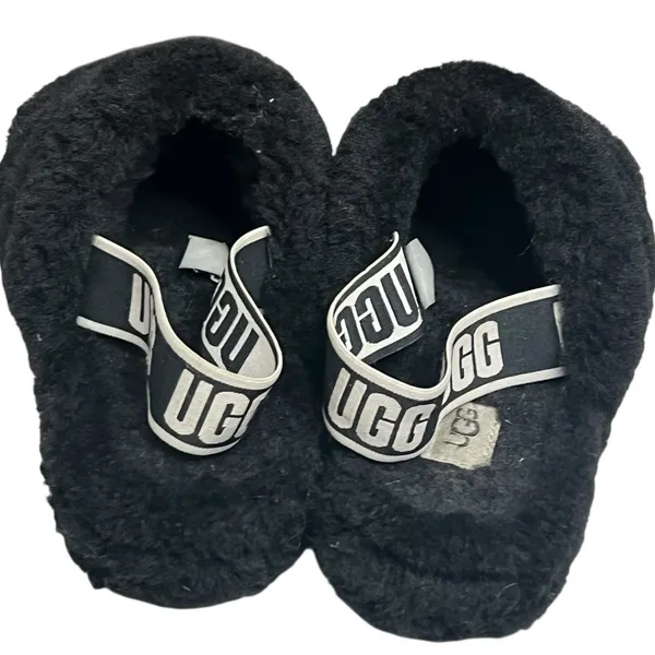 Ugg Fluff Yeah Slide Slippers Womens 8 Black Plush Sheepskin‎ Logo Soft Fur Cozy - Image 8