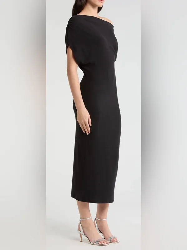 NEW Reformation Iris One-Shoulder Black Knitted midi Dress sz XS - Image 2