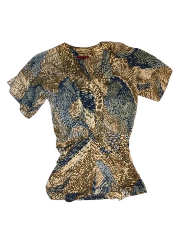 Akira Chicago Ruched Abstract Print Tunic in Blue/Green/Gold - Image 8