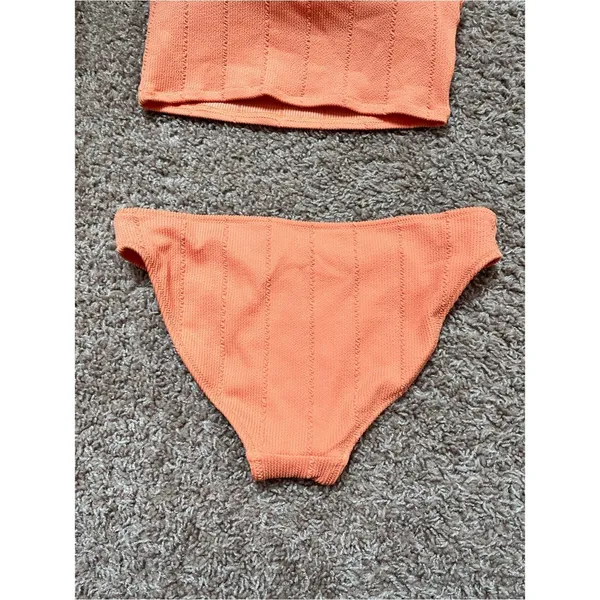 aerie Coral Textured Strapless Bikini Set - Image 4