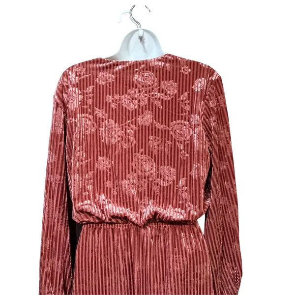 MOTF Premium Pink Velvet Burnout Floral Maxi Dress Lace Up Split Sleeve Small - Image 5