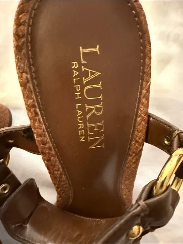 Lauren Ralph Lauren Brown Woven Leather Ankle-Strap Heels - Image 5