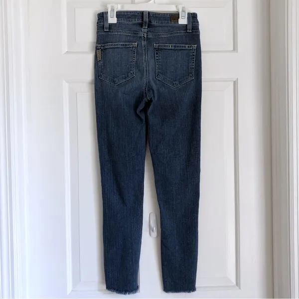 Paige Hoxton Ultra Skinny Jeans Quinnley Dest Wash Dark Blue Size 23 Distressed - Image 3