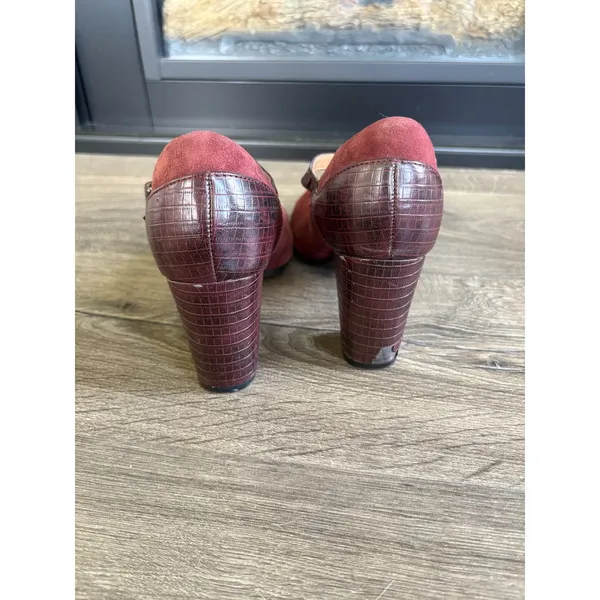 RARE Clarks Collection Burgundy‎ Suede Leather Mary Jane Block Heel Shoes Size 8 - Image 5