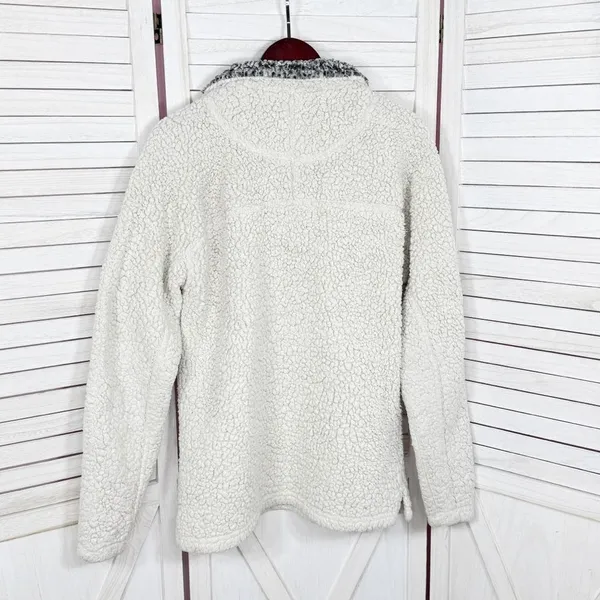 True Grit Faux Sherpa Jacket Women Small Beige Pullover Sherpa Quarter Zip Teddy - Image 9