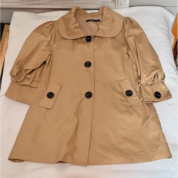 Hazel Anthropologie Beige Swing Coat Balloon Sleeve Peter Pan Collar Medium NWOT - Image 7