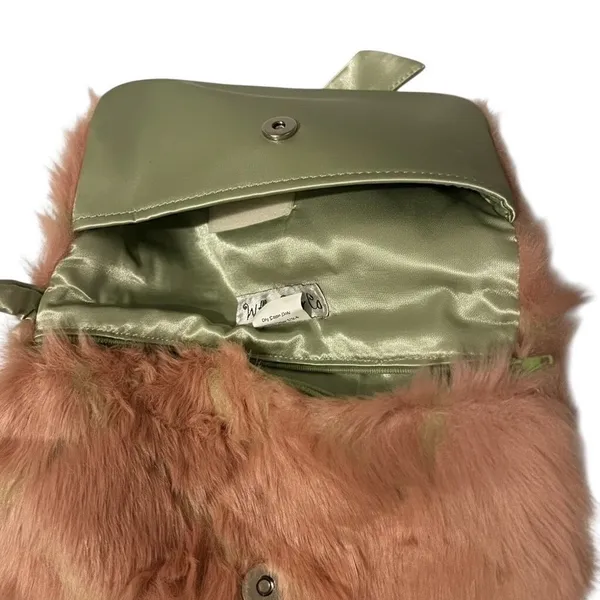 Wills River Co Faux Fur Bow Clutch Wristlet Bag Pink Green Coquette Size OS - Image 4