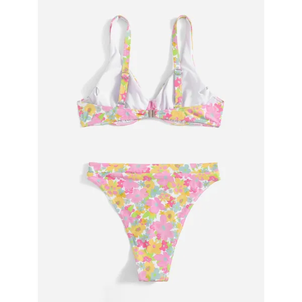 SHEIN Pink, Yellow & Green Floral Underwire Bikini Set - Image 2