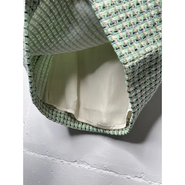 Mango NEW MNG T Tweed Mini Skirt Pastel Green Size Medium - Image 4