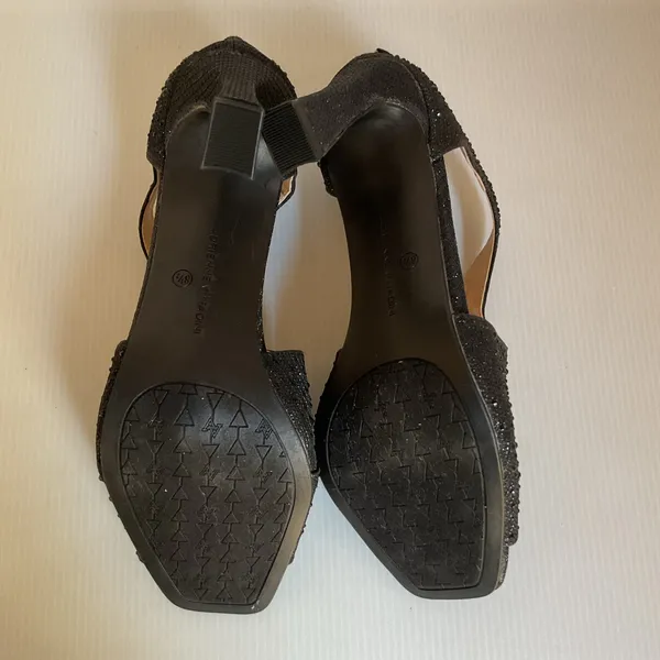 Adrienne Vittadini Black Glitter Heels Women Size 8.5 Strappy Open Toe Party - Image 7