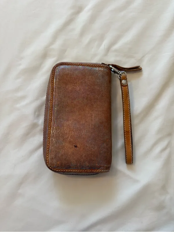 CONSUELA | Gloria Textured iridescent leather Large Brown Wristlet Wallet - Image 3
