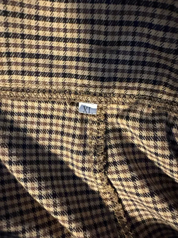 Women's Beige Black Check Pleated Wide-Leg Dress Pants Button Accent XL - Image 3