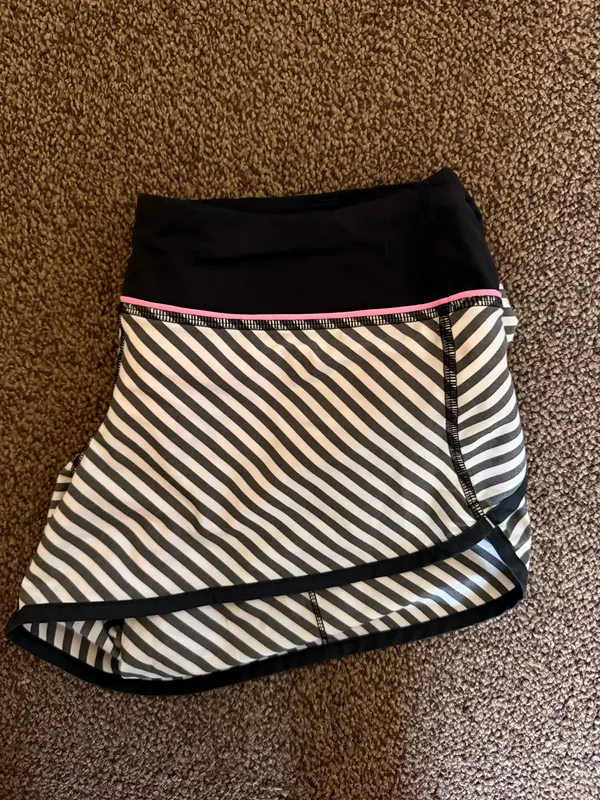 Black and White and Light Pink Striped Lululemon Speed Up Shorts 2.5' - Image 3