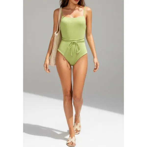 MONDAY SWIMWEAR Whitehaven Crinkle One Piece Swim, Olive Green, V (US12/14) - Image 7