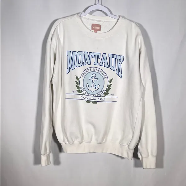Show Me Your Mumu Womens Stanley Sweatshirt Crewneck Montauk Graphic Small White - Image 2