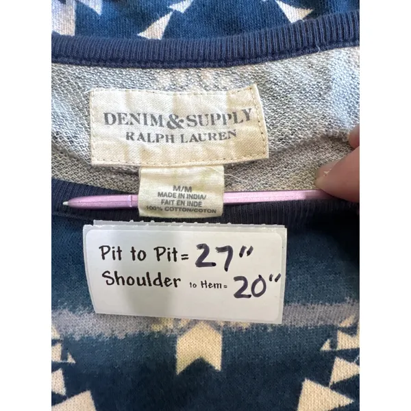 Denim & Supply Ralph Lauren Southwestern Geometric Print Cropped Top Blue M - Image 4
