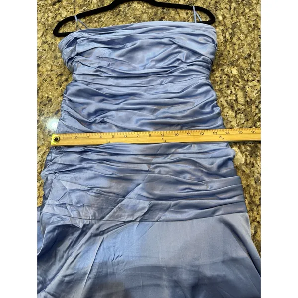 $565 Cinq à Sept Women's Blue Silk Strapless Ruched Asymmetrical Dress Size 4 - Image 10