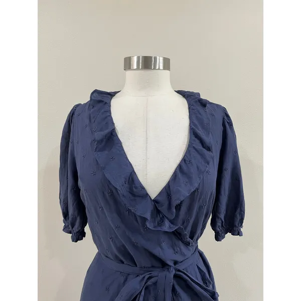 Old Navy Wrap Midi‎ Dress Blue Casual Tie Waist Short Sleeve Size M Women - Image 6