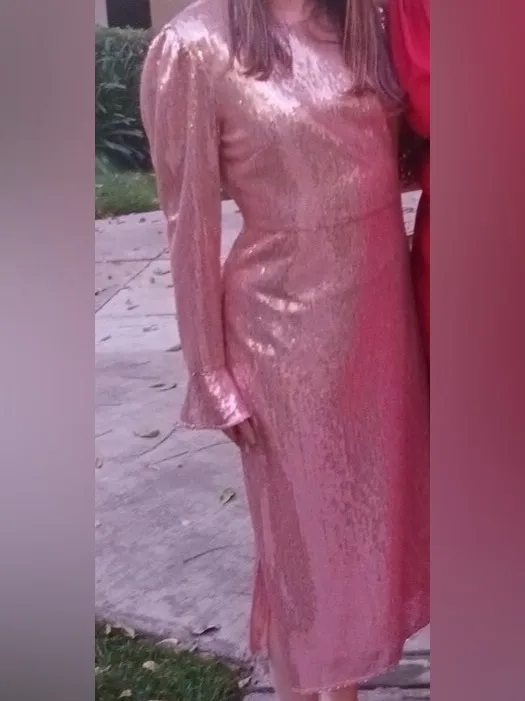 Rachel Parcell Womens Midi Dress S Small Rose Gold Pink Sequins Allover Formal - Image 12