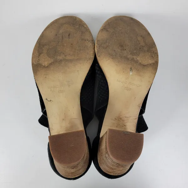 Marc Fisher Deztin Womens Sandals Size 8.5 Black Suede Peep Toe Cutout Heels - Image 9