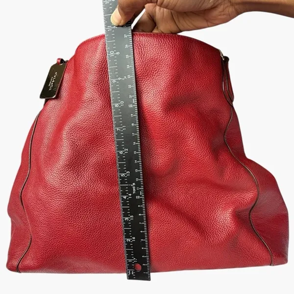 Coach Edie Pebbled Leather Shoulder Bag Red Large Hobo Tote Turnlock Zip Purse - Image 15