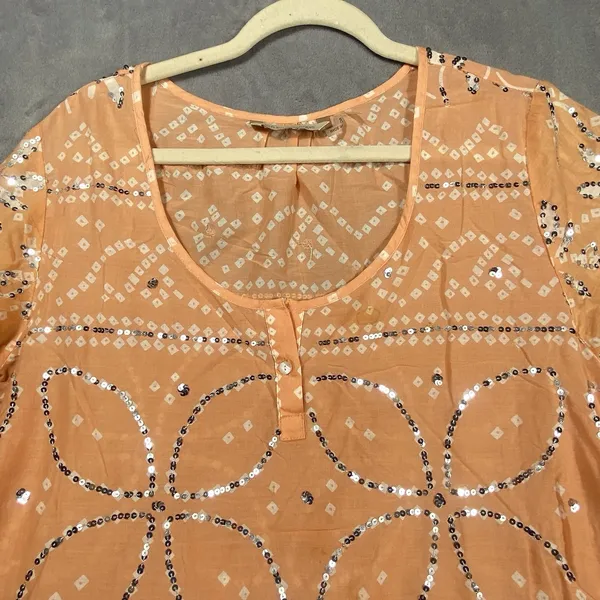 Soft Surroundings Womens Tunic Top Large Orange Sequin Long Sleeve‎ Lightweight - Image 3