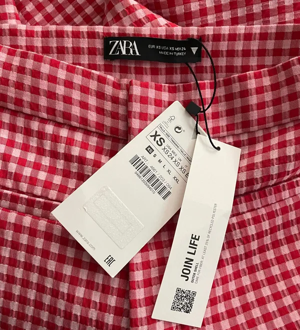 Zara NWT Red Pink Gingham Flare Cropped Pants - Image 12